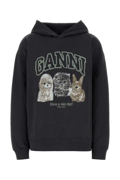 GANNI GANNI GRAPHITE COTTON OVERSIZE SWEATSHIRT