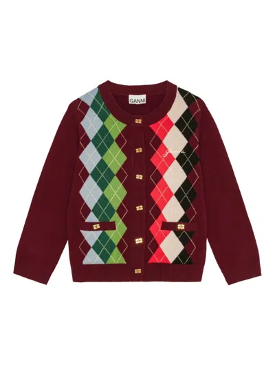 GANNI ARGYLE-PATTERN CARDIGAN
