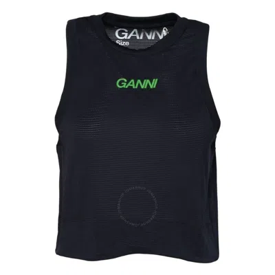 GANNI GANNI BLACK ACTIVE LOGO MESH TOP