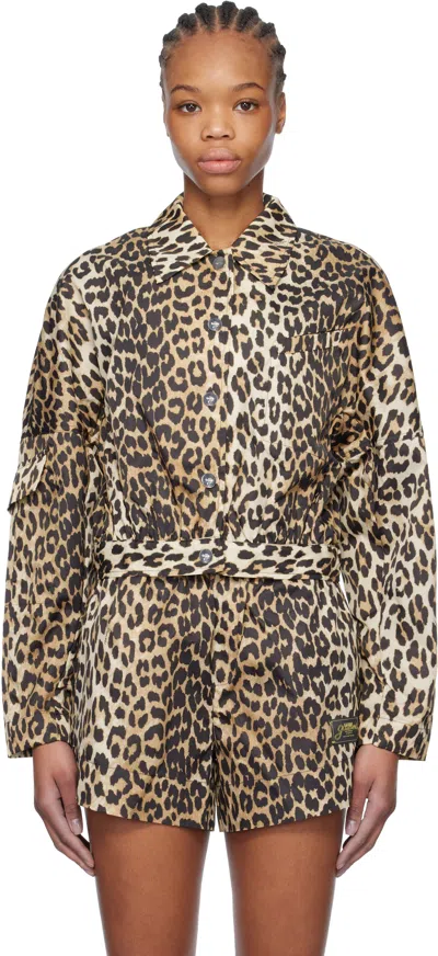 GANNI BLACK & BROWN DUCHESSE NYLON CROPPED JACKET