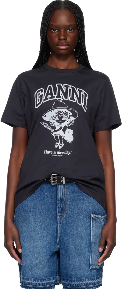 GANNI BLACK BASIC COTTON WITCH RELAXED T-SHIRT