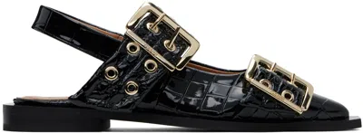 GANNI BLACK FEMININE BUCKLE BALLERINA FLATS