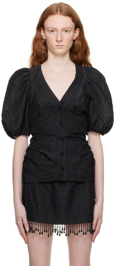 GANNI BLACK FLORAL BLOUSE