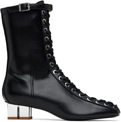 GANNI BLACK OLEATEX EYELETS LACE-UP ANKLE BOOTS