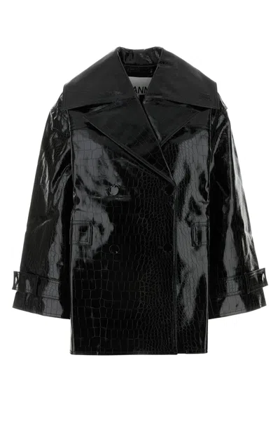 GANNI BLACK SYNTHETIC LEATHER COAT