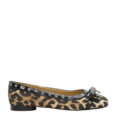 GANNI GANNI LEOPARD EYELET BOW BALLERINAS