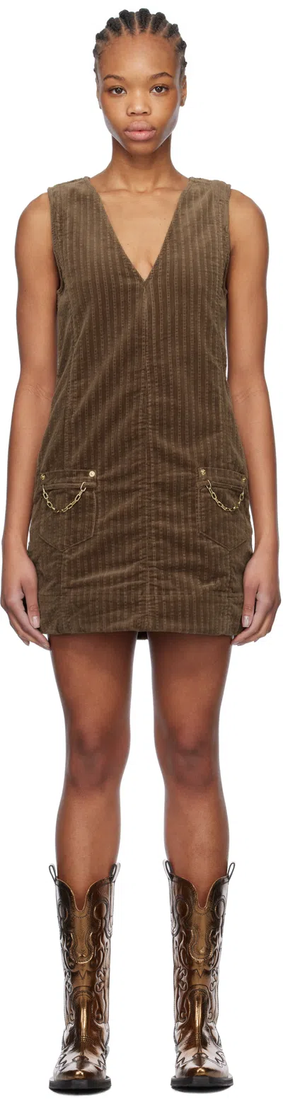 GANNI BROWN CORDUROY MINIDRESS