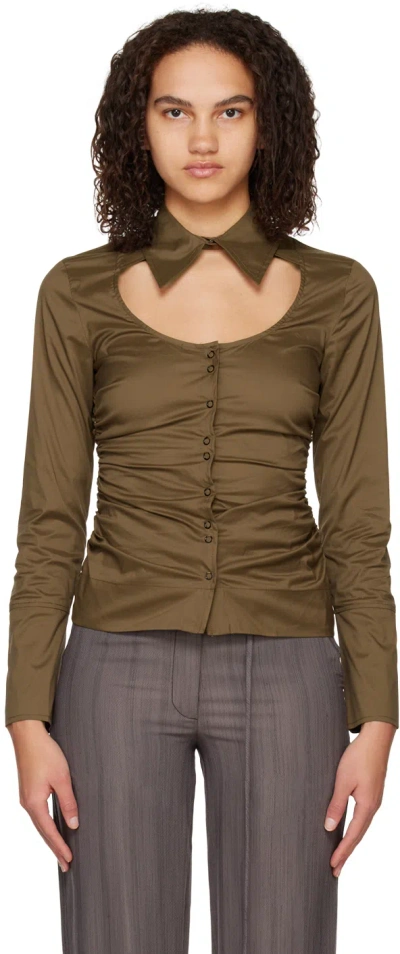 GANNI BROWN CUTOUT SHIRT