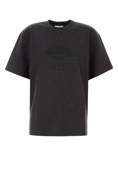 GANNI CHARCOAL COTTON T-SHIRT