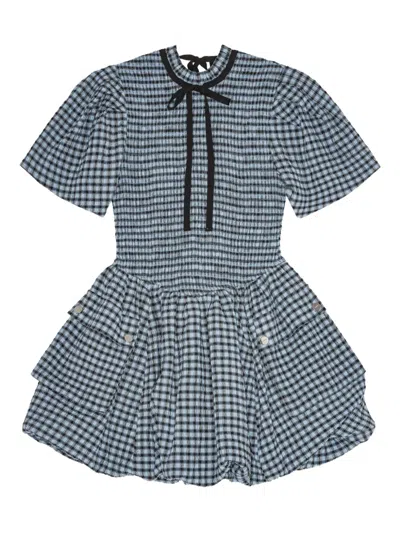GANNI CHECKED SEERSUCKER MINI DRESS