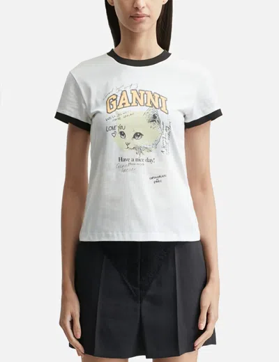 GANNI CROPPED KITTY T-SHIRT