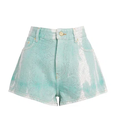 GANNI EMBELLISHED WASHED DENIM SHORTS