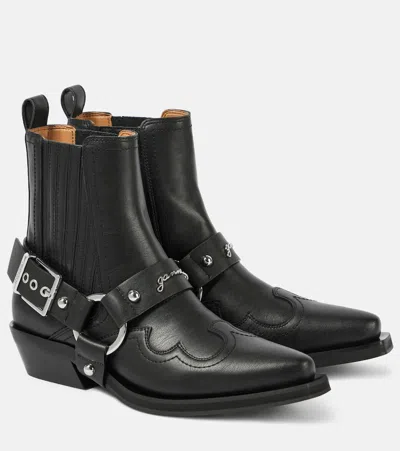 GANNI EMBROIDERED FAUX LEATHER COWBOY BOOTS