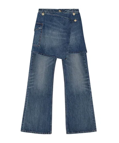 GANNI DARK BLUE HEAVY WASHED FLARED SKIRT JEANS