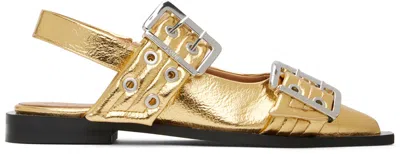 GANNI GOLD FEMININE BUCKLE BALLERINA FLATS