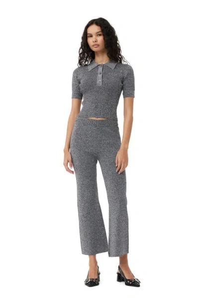 GANNI GREY MELANGE RIB CROPPED TROUSERS