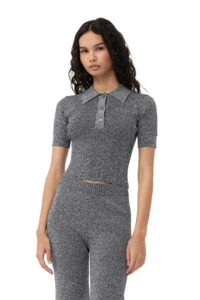 GANNI GREY MELANGE RIB POLO