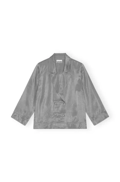 GANNI GREY WASHED SATIN SHIRT