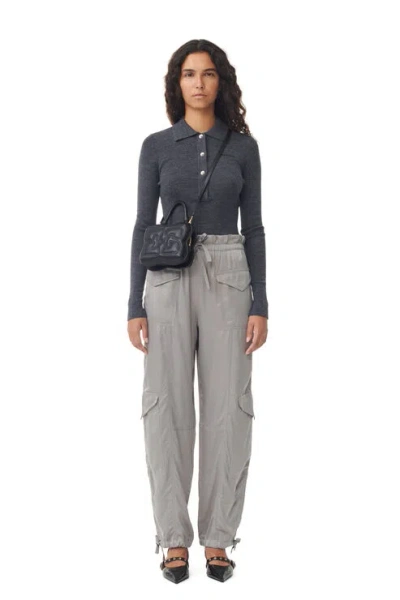 GANNI GREY WASHED SATIN TROUSERS