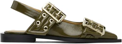 GANNI KHAKI FEMININE BUCKLE FLATS