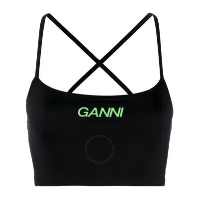 GANNI GANNI LADIES BLACK LOGO-PRINT CROPPED TOP
