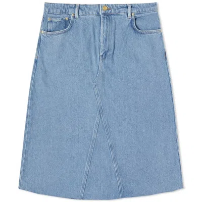 GANNI GANNI LADIES LIGHT BLUE STONE DENIM ORGANIC COTTON MIDI SKIRT