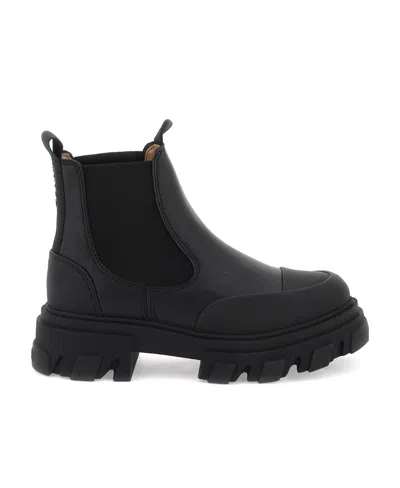 GANNI CLEATED LOW CHELSEA BOOTS IN BLACK