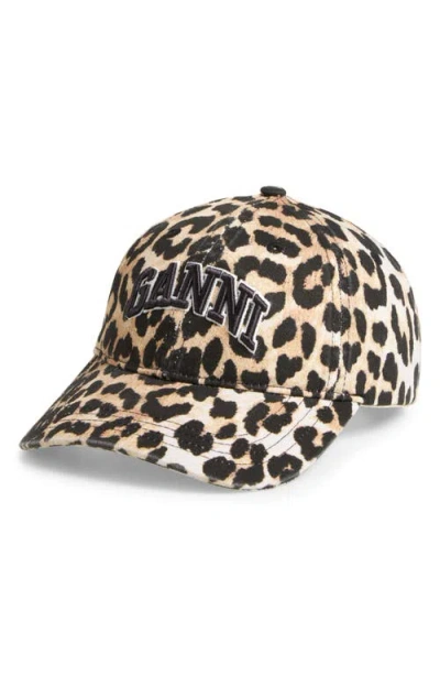 GANNI GANNI LEOPARD COTTON BASEBALL CAP