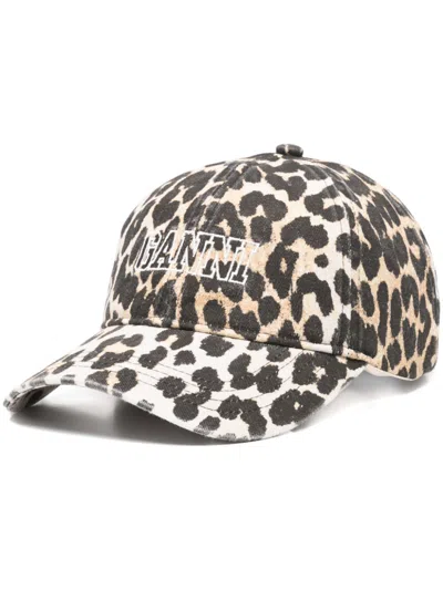GANNI LEOPARD-PRINT BASEBALL CAP