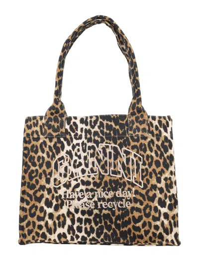 GANNI LEOPARD-PRINT CANVAS TOTE BAG