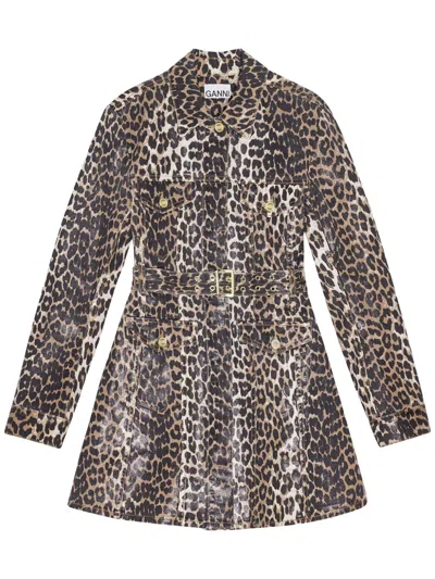 GANNI LEOPARD-PRINT DENIM DRESS