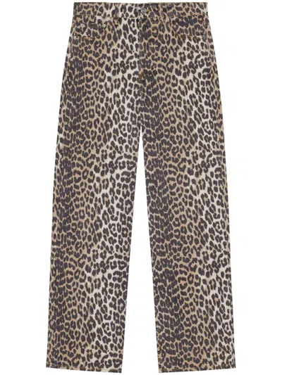 GANNI LEOPARD PRINT DENIM TROUSERS