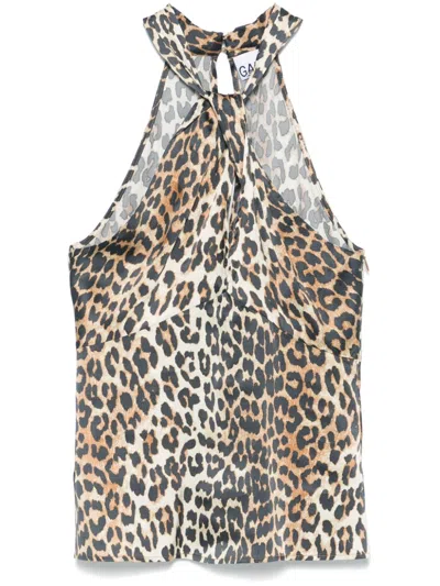 GANNI LEOPARD-PRINT SATIN TOP