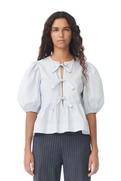 GANNI LIGHT BLUE COTTONPOPLIN PEPLUM BLOUSE