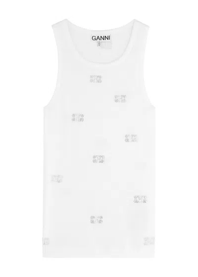 GANNI GANNI LOGO-EMBELLISHED STRETCH-COTTON TANK