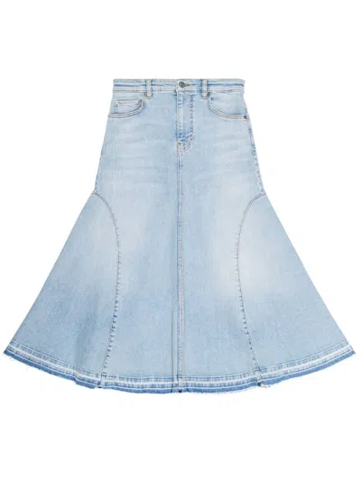 GANNI GANNI LONG DENIM SKIRT WITH LIGHT BLUE EMBROIDERED LOGO