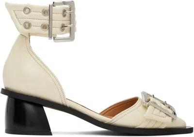GANNI OFF-WHITE FEMININE BUCKLE OPEN CUT HEELS