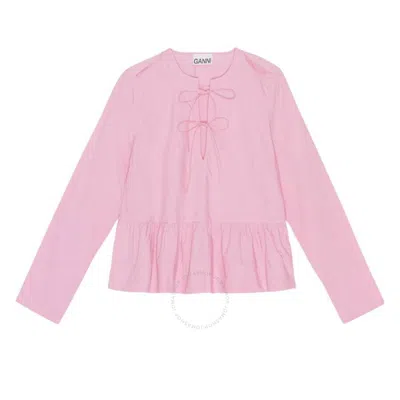 GANNI GANNI ORCHID SMOKE TIE STRING PEPLUM BLOUSE