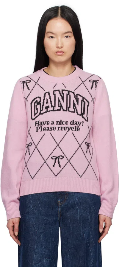 GANNI PINK GRAPHIC BOW SWEATER