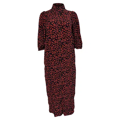 GANNI GANNI PRINTED BUTTON-DOWN MIDI SHIRT IN DRESS IN RED VISCOSE