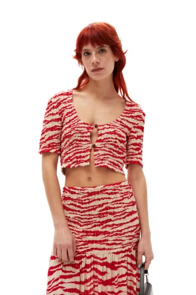 GANNI GANNI PRINTED GEORGETTE CROPPED SMOCK BLOUSE - SIZE 36 VISCOSE