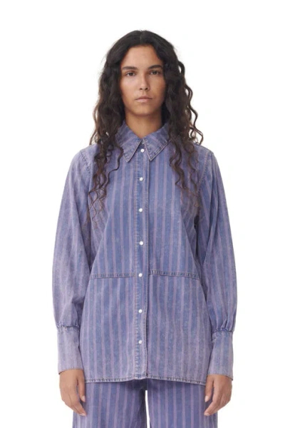 GANNI PURPLE STRIPED DENIM SHIRT