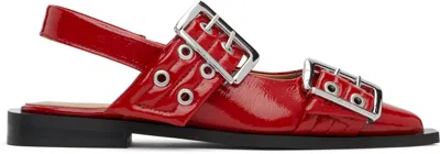 GANNI RED FEMININE BUCKLE FLATS