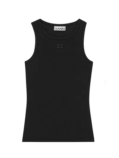 GANNI RIB TANK TOP WOMAN BLACK