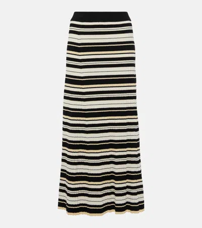 GANNI RIBBED-KNIT STRIPED MIDI SKIRT