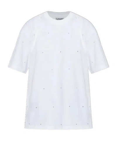 GANNI GANNI T-SHIRT WITH SHIMMERING APPLIQUES