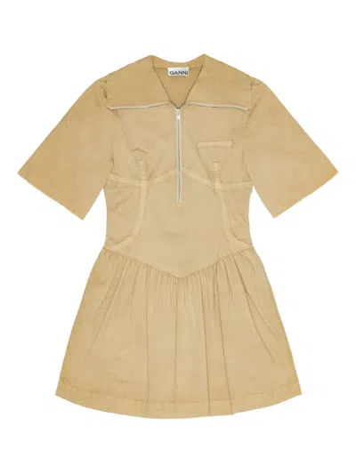 GANNI WASHED STRETCH-COTTON MINI DRESS