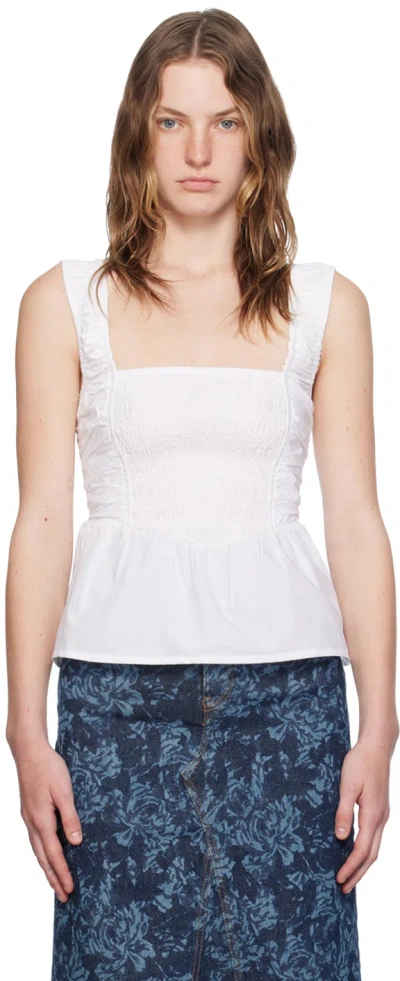 GANNI WHITE SMOCK STRAP BLOUSE