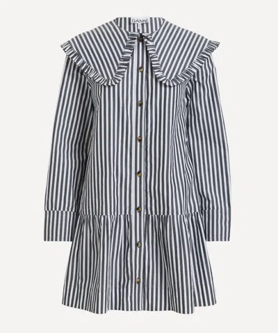 GANNI GANNI WOMEN'S BLACK AND WHITE STRIPE MINI SHIRT DRESS