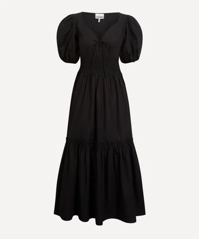 GANNI GANNI WOMEN'S BLACK COTTON POPLIN SMOCK MAXI-DRESS